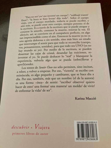Libro Sentir Óseo De M Victoria Verzura Viajera Editorial