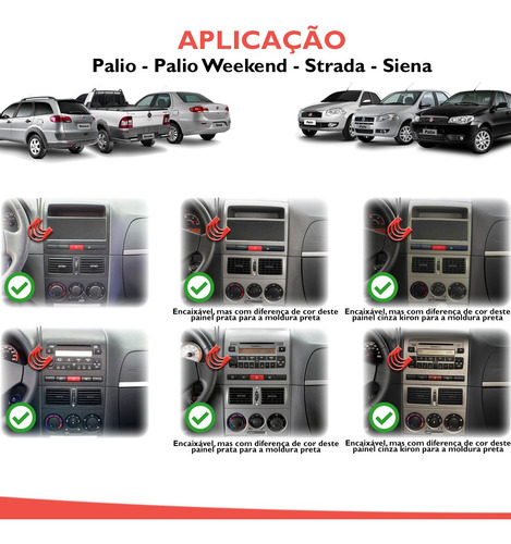 Imagem 6 de 10 de Moldura Painel 2 Din Multimidia Dvd Mp5 Palio 2005 2006 2007