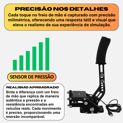 Freio De Mão Usb Para Pc Simuladores De Corrida - Replica De Maneira Autêntica A Pressão E A Resistência Encontradas Em Veículos Reais Compatível Com Logitech, Fanatec, T300, G29 E Mais - 3dx