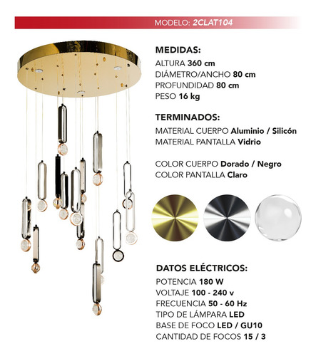 Lampara Colgante Moderna Doble Altura Cryssty Marca Class Dorado