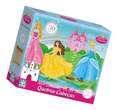 Brinquedo Kit com 02 Jogos Quebra Cabeça Princesas Infantil com 30