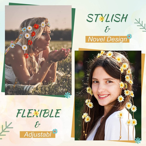 Diadema Tocado Guirnalda Floral Hippie Bohemia Boda Set 4pz