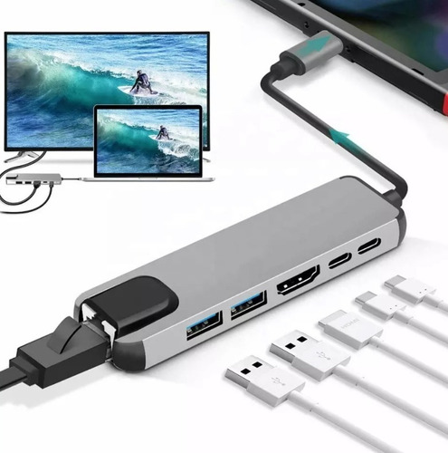 Hub Adaptador Usb Tipo C 6 Em 1 Hdmi 4k Comp Macbook Pro/air