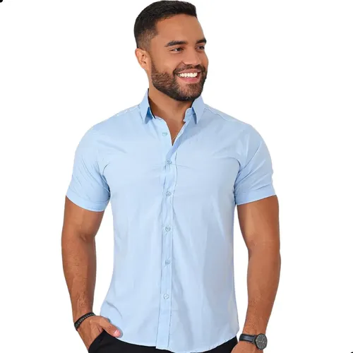Camisa Social Masculina Slim Manga Curta Não Amassa Fácil