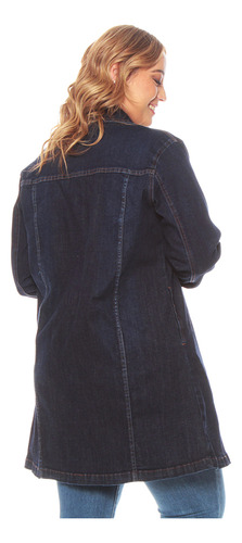 Chaqueta Larga Denim Cuello Camisero Bolsillo Con Tapeta