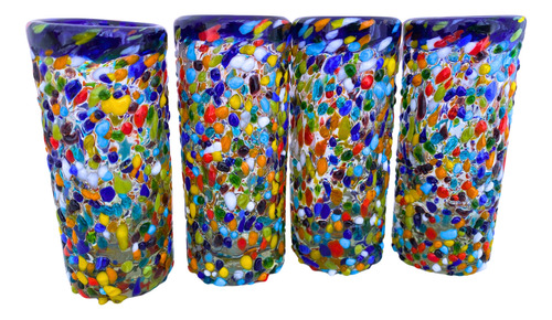 Vasos De Vidrio Soplado Tequilero Festival Confetti Azul