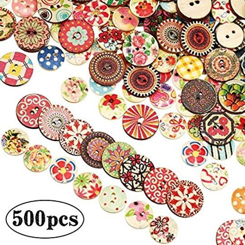 botones geom/étricos de colores vintage para decoraci/ón de ropa infantil KST Botones de madera 100 piezas,Botones con patr/ón de flores de pintura mixta elaboraci/ón de bricolaje
