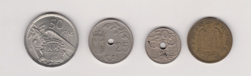 Lote 4 Moneda España 25 Cts+50cts+2,5 Pst+50 Pst (Usado)