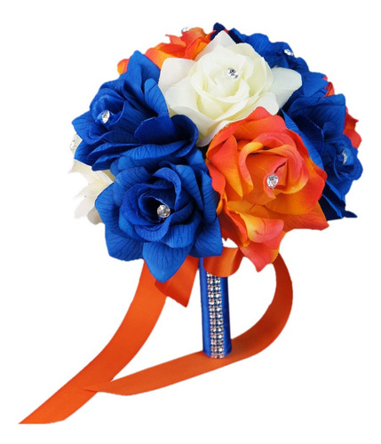 8  Boda Ramo Flor Color Marfil Royal Azul Naranja Artificial