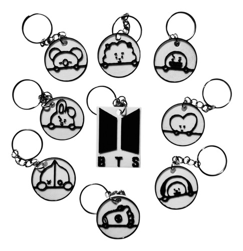 Pack Llaveros Bt21 Bts Kpop Merch 3d Fan Art Impresión Pla Blanco Y Negro