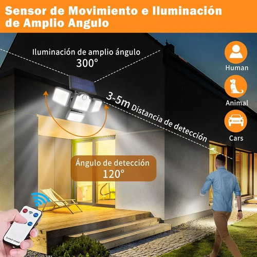 . 192 Led Lámpara Focos Solar De Pared Exteriores Sensor Luz