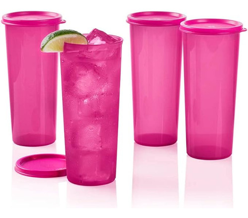 Vasos Rectos 16 Oz En Rosa Fucsia Juego 4