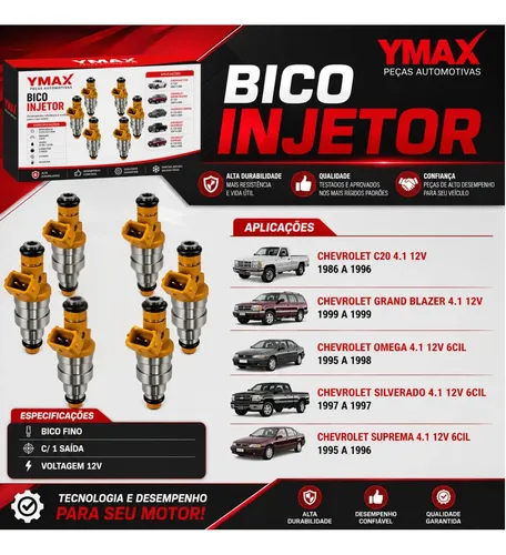 Modelo Kit Kit 6 Bico Injetor C20 Grand Blazer 4.1 12v 1986 A 1999 12v ...