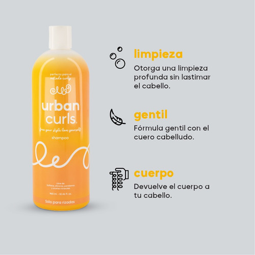 Shampoo Sin Sal Para Cabello Rizado Urban Curls 960 Ml