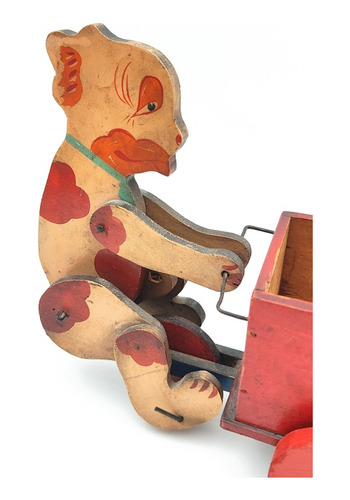 Perro Carrito Arrastre Madera Muy Antiguo 1920 - Juguete (Usado)