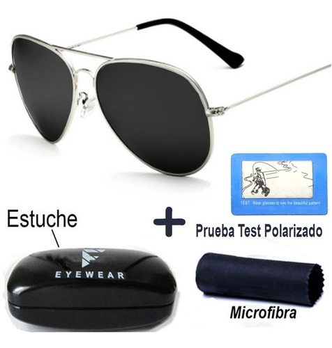Lentes De Sol Aviador Polarizados Gota Mediana Plata Gafas