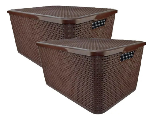 Canasta O Cesta Tipo Rattan Con Tapa Multiusos(jgo De 2 Pzs)