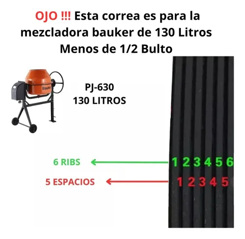 Correa Pj630 Para Mezcladora Bauker ( Trompo Pequeño 130 L )