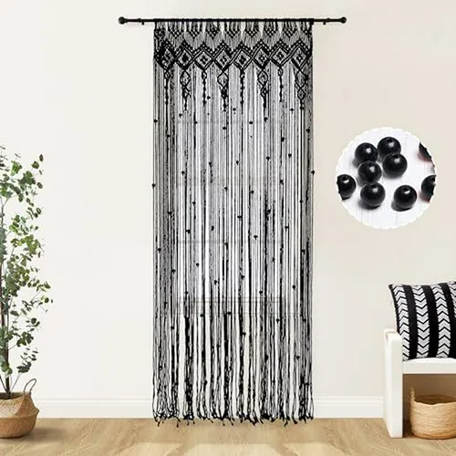 Cortinas Negras 84 Para Dormitorio, Sheer Boho Macrame Deco