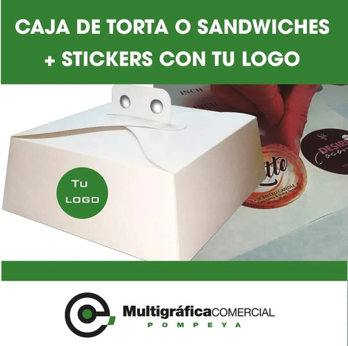 Caja De Torta 30x30x15 + Stickers Con Tu Logo X 25 Unidades