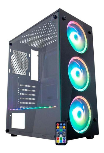 Gabinete Gamer Kmex Atlantis Lateral Vidro 3 Fan Argb Preto