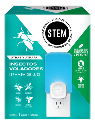 Trampa de Luz para Insectos Voladores Stem Libre de Químicos Atrapa Moscas Polillas y Zancudos Incluye 1 Aparato y 1 Repuesto
