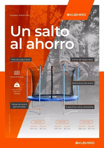 Cama Elástica Chica 2.45 C/escalera Hasta 120kg Niños Adulto