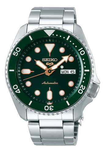 Relógio esportivo Seiko 5 SRPD63k1/marisio Cor da pulseira: prata, cor da moldura, verde, cor de fundo, verde