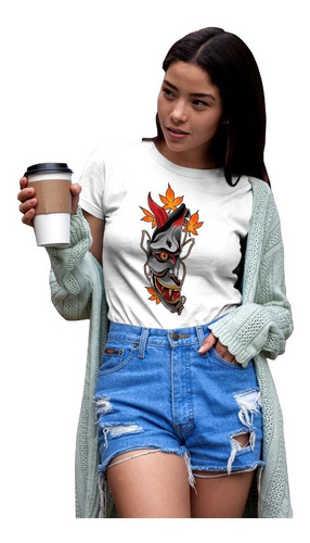 Playera De Mujer Mascara De Demonio Japones Bonita