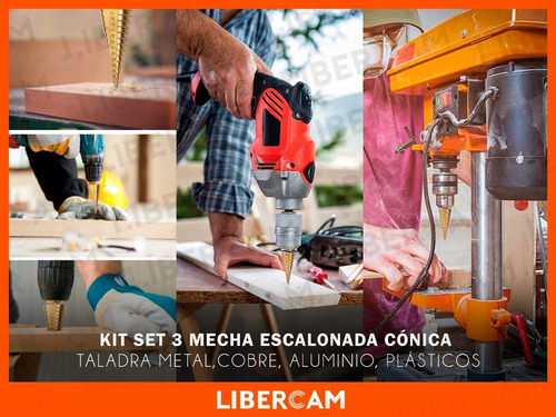 Imagen 9 de 10 de Set Kit Mecha Escalonada Conica Titanio Taladro Metal Madera