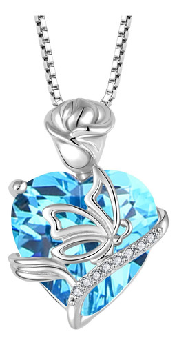 Fj Corazón Rosa Mariposa Marzo Aguamarina Piedra De Joyería