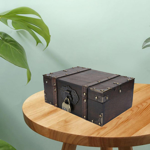 Caixa De Madeira Vintage Antiga Com Fechadura 2302 Cinza