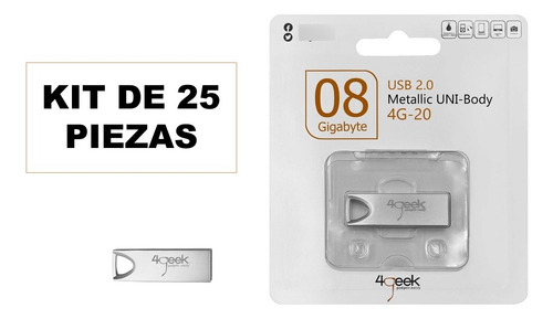 Kit 25 Usb 8gb 4geek 4gmusb8b Plata Plateado 4gmusb8b