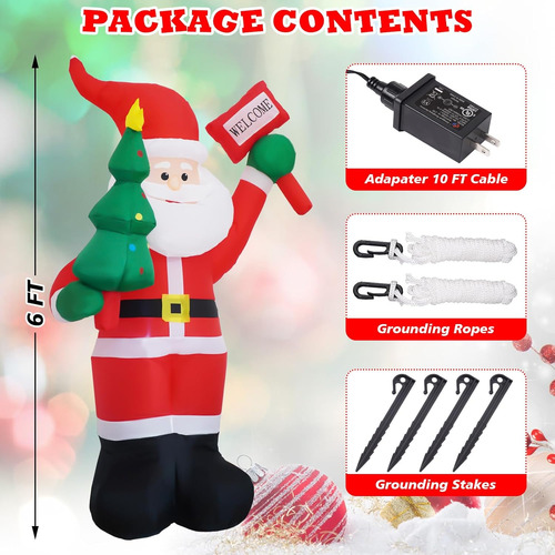 Papá Noel Inflable De 1,8 M Con Leds Para Navidad