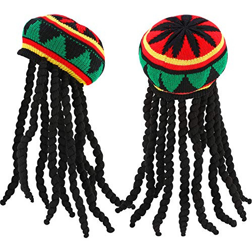 2 Piezas De Sombrero Rasta Peluca De Rastas Negras Pelu...