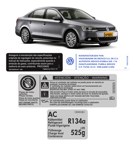 Kit Adesivos Etiquetas Motor Volkswagen Jetta, Golf E Passat