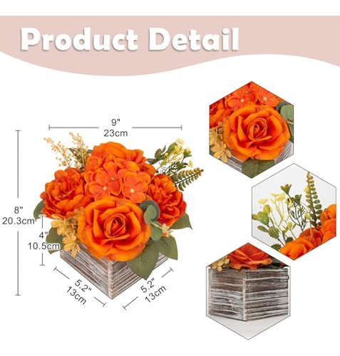 Arreglo Floral Con Jarrón De Madera 8 Flores Artificiales E