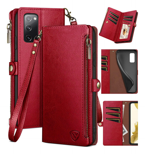 Funda Cartera Para Galaxy S20 Fe Rojo Piel Sintetica -2