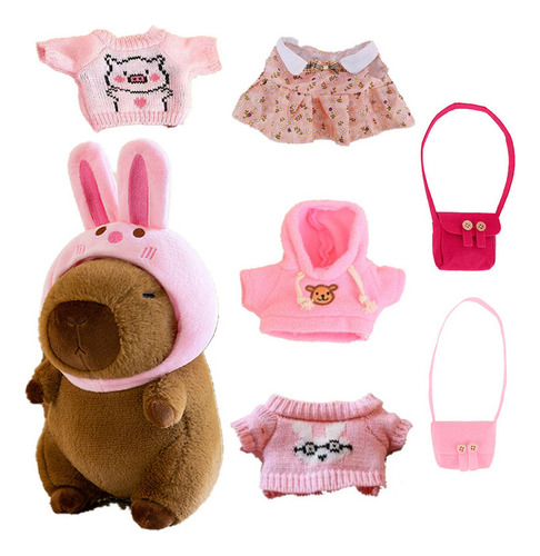 Muñeca Capybara Con 6 Piezas De Ropa Y Accesorios E