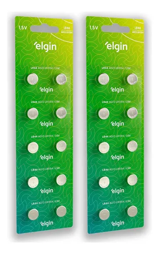 comprar 20 Pilhas Baterias Lr44 A76 Ag13 Alcalina Elgin - 2 Cartelas