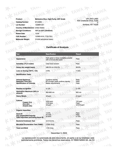 Azul De Metileno +c Grado Farmacéutico Al 1% 60ml Optimizado
