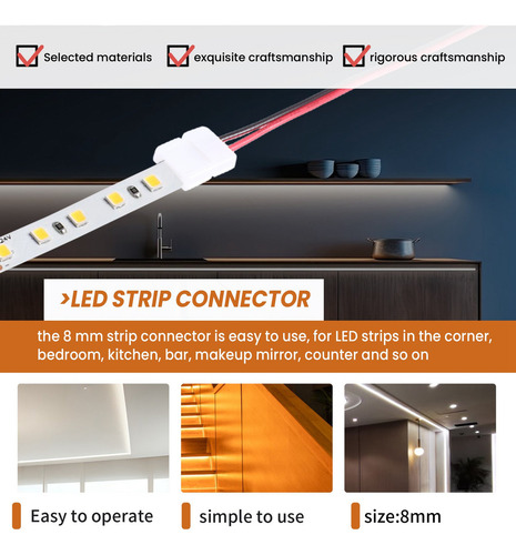 24 Conectores De Tira De Luz Led De 8 Mm Y 2 Pines Para Flex