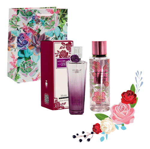 Set Perfume 216 + Splash Corporal 960 Max Belle Regalo Mujer