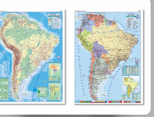 Mapa América Del Sur Mural Bifaz 95 X 130 Apro P/escritura