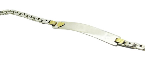 Pulsera Plata Y Oro Corazon Adulto Pulserita Dama P/ Grabar Diámetro 18 Cm