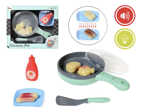 Juego Sarten Con Accesorios Happy Family Efecto Luz Y Sonido Color Agua