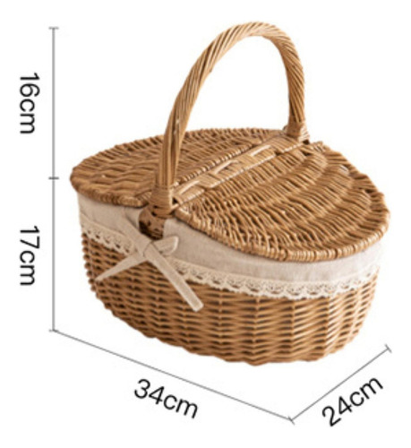 Canasta De Picnic De Mimbre Con Tapa Y 34 Cm X 24 Cm X 17 Cm