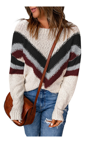 Suéter De Mujer Con Hombros Descubiertos Y Rayas Color Block