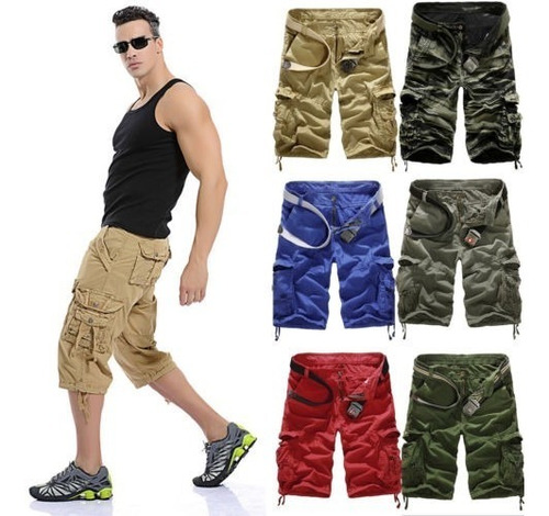 Moda Hombres Pantalones Bolsillo Bermudas Sport Carga