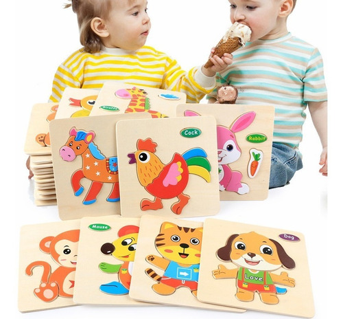 Juguete De Madera Rompecabezas Puzzles Niños Set 12